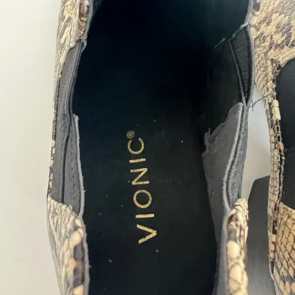 Vionic Belmont Snake Embossed Leather Ankle Booties Size 7.5